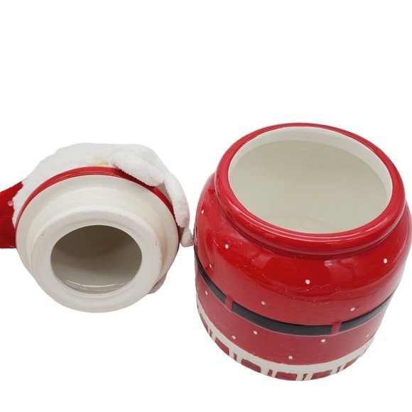 Santa Claus Ceramic Cookie Jar With Cloth Hat & Beard 11 inch  Christmas Vintage - Picture 6 of 9